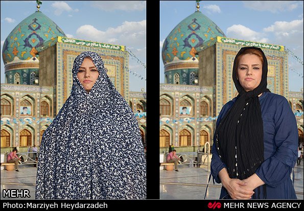 تصاویر جالب پوشش دختران قبل از ورود به امامزاده صالح و بعد از آن -1