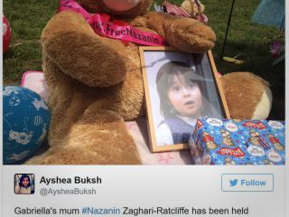 جشن تولد دختر نازنین زاغری در پارک مقابل سفارت ایران در لندن