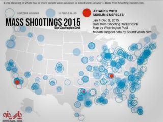 نقشه تیراندازی ها در آمریکا با عامل مسلمان