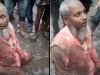 ویدیویی از اجبار یک پیرمرد مسلمان در هند به خوردن گوشت خوک