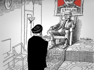 کاریکاتور« نماز در محضر ارباب پوتین» - کاری از مانا نیستانی