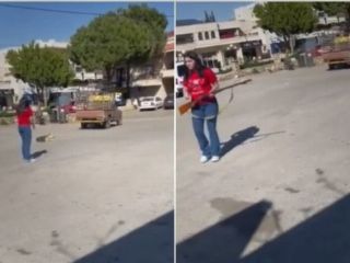 سگ کشی بی رحمانه زن جوان لبنانی با اسلحه جنجالی شد