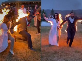 زوج جوان در جریان مراسم عروسی خود را به آتش کشیدند! - ویدیو