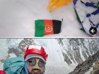 کوهنورد ایرانی پرچم افغانستان را بر فراز قله  کوه کی ۲ برافراشت