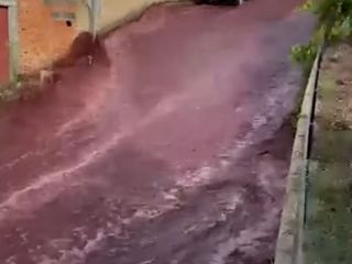 جاری شدن رود و جویبار شراب قرمز در پرتغال + ویدیو