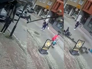 (ویدیو) تکیه مرد مست لهستانی، تیر برق را انداخت و زن بی‌گناه مصدوم شد!