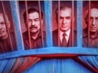 بیلبورد جدید میدان انقلاب تهران با تصاویری از شاه، مصدق و صدام در میان تاج مجسمه آزادی آمریکا