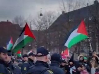 درگیری لفظی حامیان فلسطین و معترضان ایرانی روبروی سفارت آمریکا در دانمارک